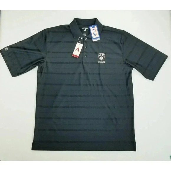 Antigua Size Medium Men's NBA Brooklyn Nets Black Short Sleeve Desert Dry Polo - Picture 1 of 15
